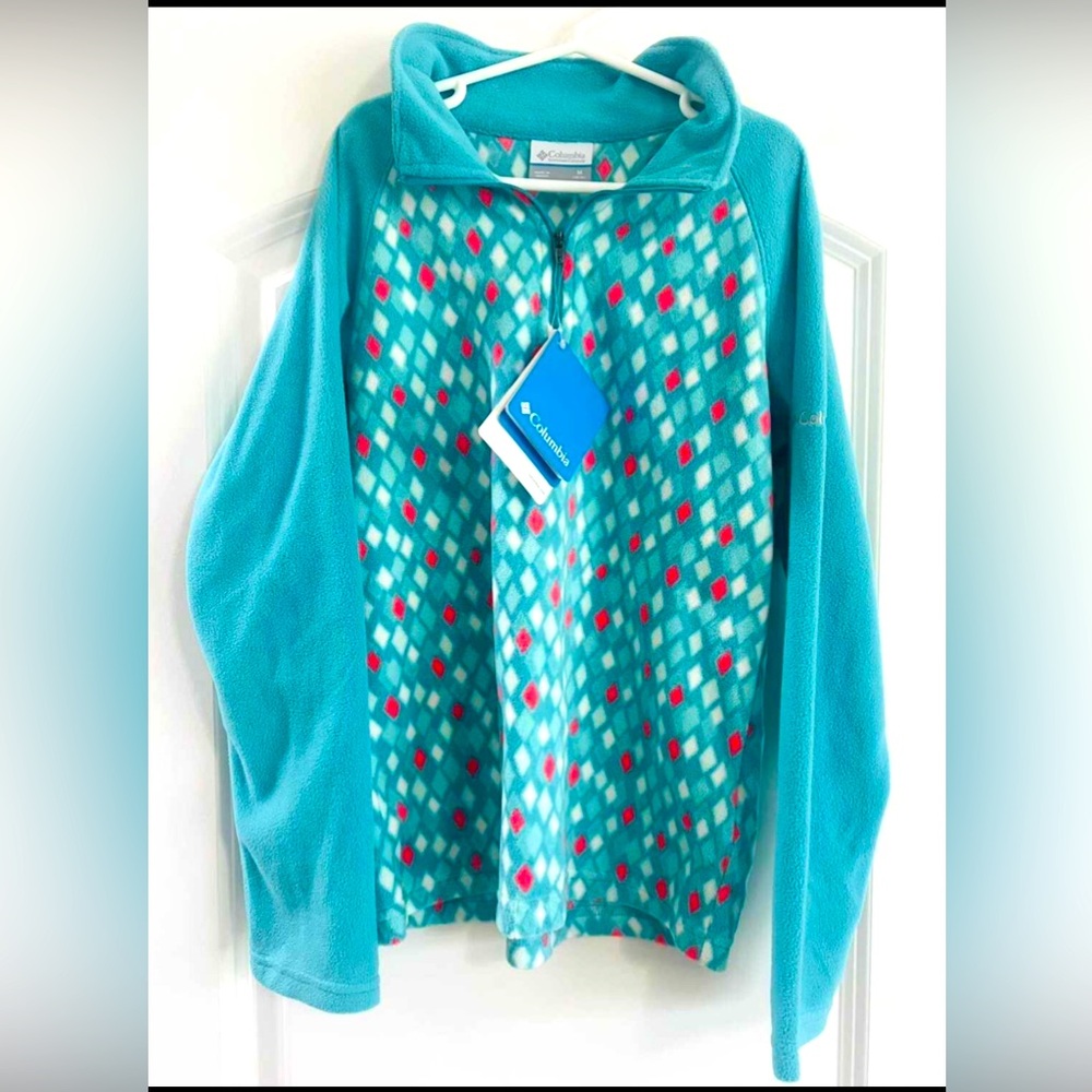 Columbia Blue and Red Patterned Fleece Jacket